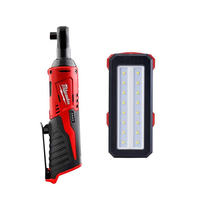 Milwaukee M12 12V Lithium-Ion Cordless 3/8 in. Ratchet with M12 Rover Flood Light, Tool-Only