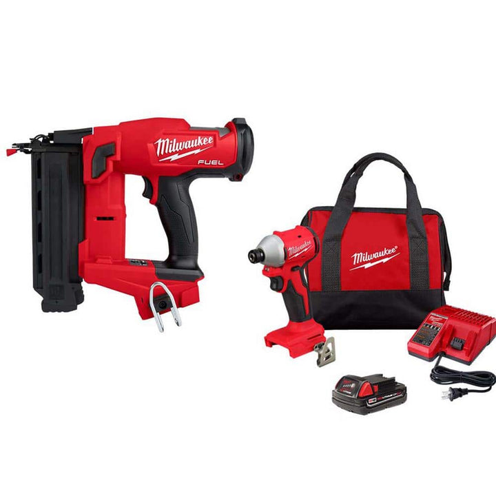 Milwaukee M18 FUEL 18-Volt Brushless Cordless Gen II 18-Gauge Brad Nailer with M18 Brushless 1/4" Hex Impact Driver Kit
