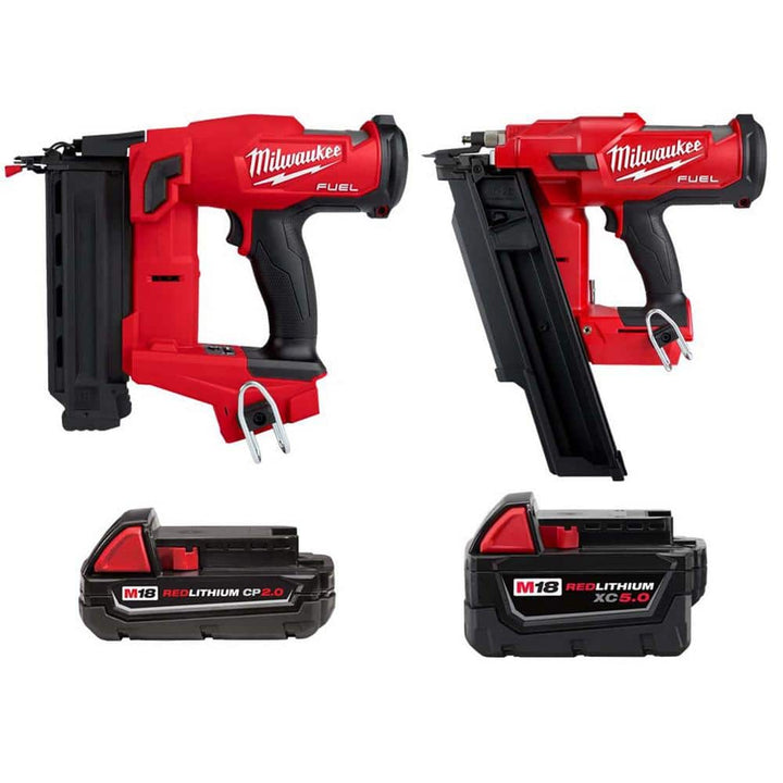 Milwaukee M18 FUEL Cordless 18‑Gauge Brad Nailer + 21° 3-1/2 in. Framing Nailer Combo with M18 2.0Ah & XC5.0 Batteries