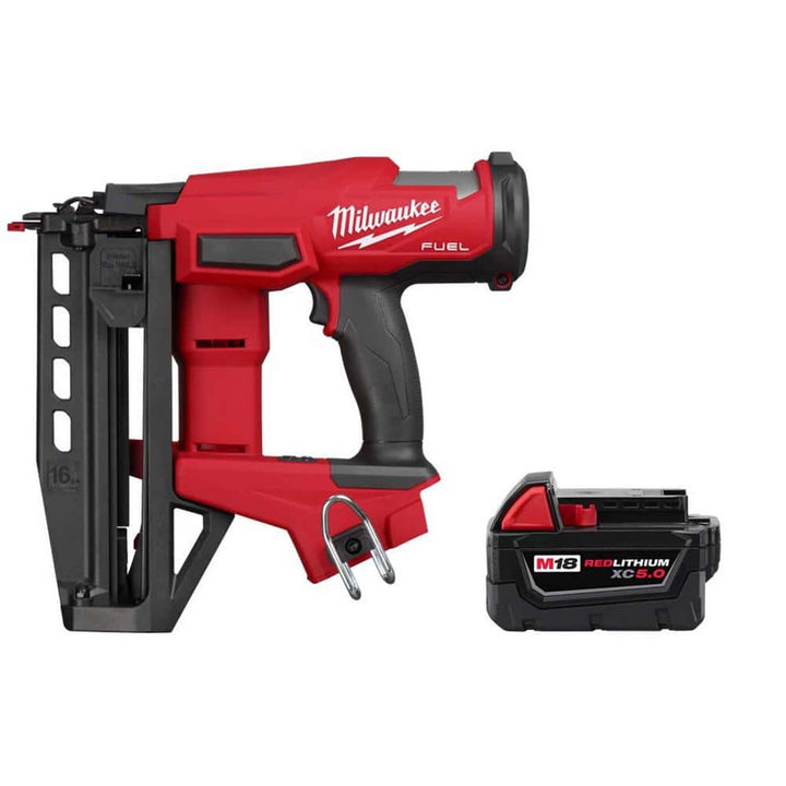 Milwaukee M18 FUEL 18V Gen II 16‑Gauge Straight Finish Nailer + REDLITHIUM FORGE 6.0Ah Battery Pack