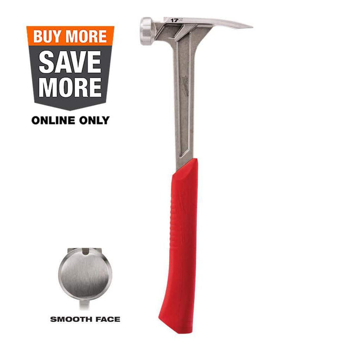 Milwaukee 17 oz. Smooth Face Framing Hammer, Steel I‑Beam Handle, Shockshield Grip (48-22-9017)