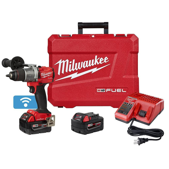 Milwaukee M18 FUEL ONE-KEY 18V Brushless 1/2 in. Hammer Drill/Driver Kit with (2) 5.0Ah Batteries, Charger & Case