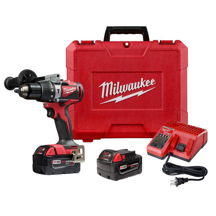 Milwaukee M18 18-Volt Brushless 1/2 in. Compact Hammer Drill/Driver Kit with (2) 4.0Ah Batteries, Charger & Hard Case