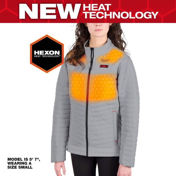 Milwaukee Women’s X-Small M12 12V Lithium-Ion Cordless AXIS Gray Heated Jacket Kit with (1) 3.0 Ah Battery and Charger