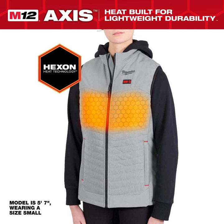 Milwaukee Women’s Large M12 12-Volt Lithium-Ion Cordless AXIS Gray Heated Vest Kit with (1) 2.0Ah Battery and Charger