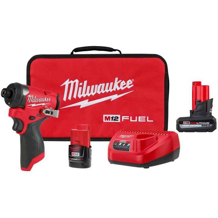 Milwaukee M12 FUEL 12V 1/4 in. Hex Impact Driver Compact Kit with SHOCKWAVE Impact Duty Alloy Steel Screwdriver Bit Set (25-Piece)