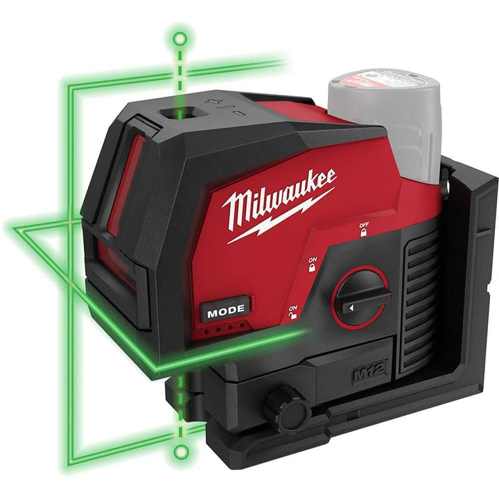 Milwaukee M12 12-Volt Lithium-Ion Cordless Green 125 ft. Cross Line & Plumb Points Laser Level (Tool-Only) with Laser Distance Meter