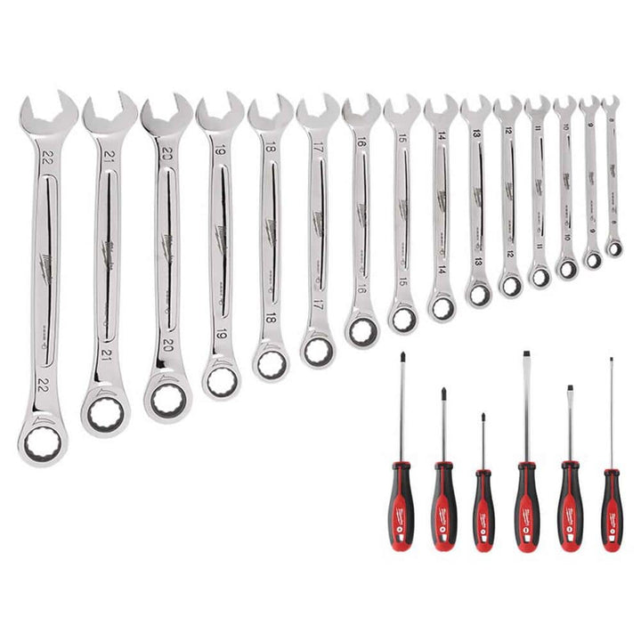 Milwaukee Ratcheting Wrench and Screwdriver Mechanics Tool Set, Metric (21-Piece)