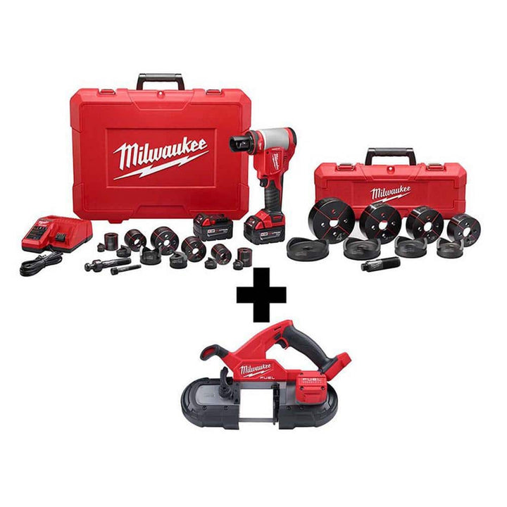 Milwaukee M18 18V Lithium-Ion 1/2 in. to 4 in. FORCE LOGIC High-Capacity Cordless Knockout Tool Kit with FUEL Bandsaw
