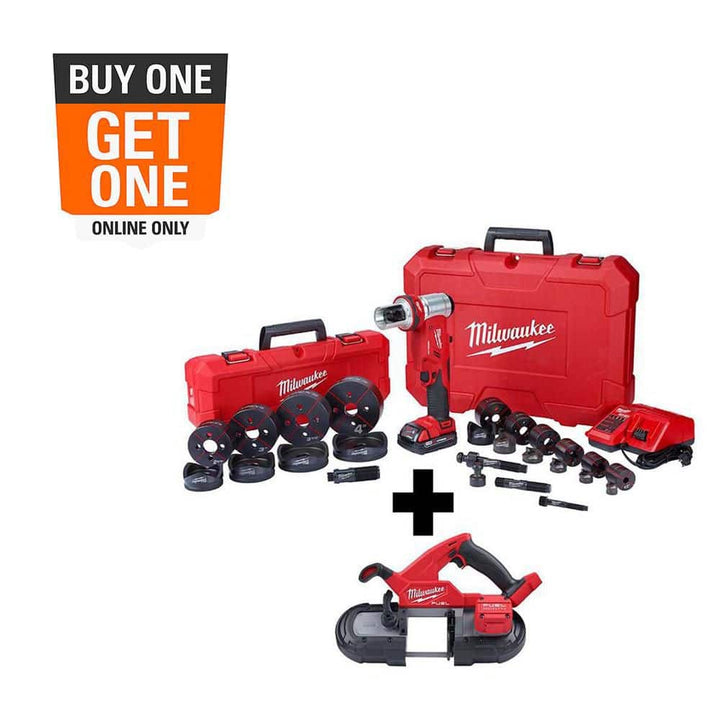 Milwaukee M18 18V Lithium-Ion 1/2 in. to 4 in. FORCE LOGIC 6-Ton Cordless Knockout Tool Kit with M18 FUEL Compact Bandsaw