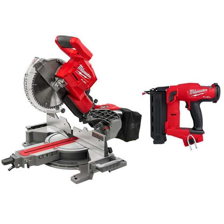 Milwaukee M18 FUEL 18V 10 in. Brushless Cordless Dual-Bevel Sliding Compound Miter Saw Kit with M18 FUEL 18GA Brad Nailer