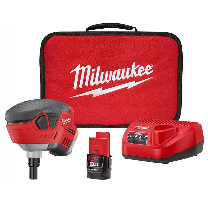 Milwaukee M12 12-Volt Lithium-Ion Cordless Palm Nailer Kit with 1.5Ah Battery, Charger and Tool Bag – 2458-21
