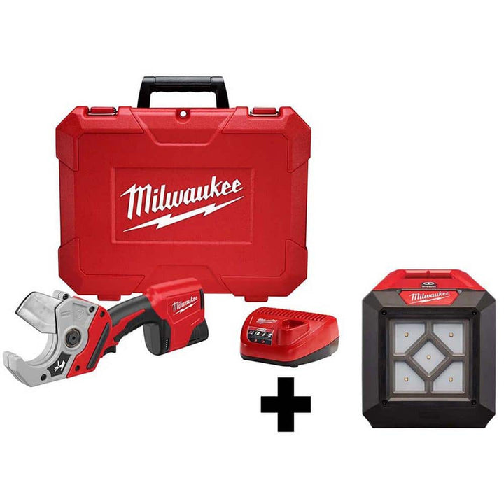 Milwaukee M12 12V Lithium-Ion Cordless PVC Shear Kit with 1000 Lumens M12 Flood Light, 2470-21/2364-20