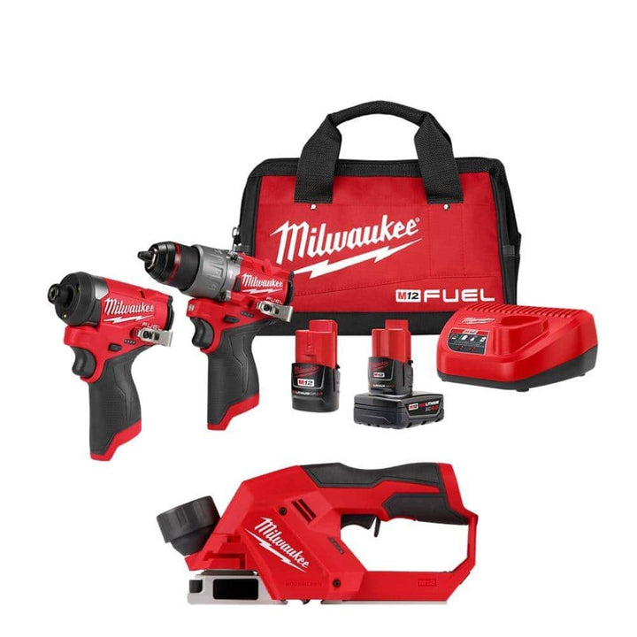 Milwaukee M12 12V Lithium‑Ion Brushless Cordless 2 in. Planer with M12 2‑Tool Combo Kit