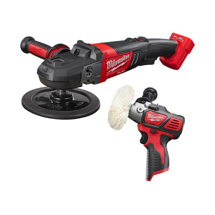 Milwaukee M18 FUEL 18V Brushless Cordless 7 in. Variable Speed Polisher with M12 Variable Speed Polisher/Sander (2-Tool)