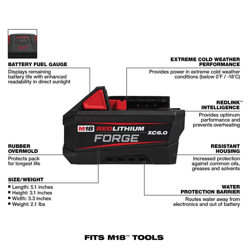 Milwaukee M18 18V Lithium-Ion REDLITHIUM FORGE XC6.0 Battery Pack