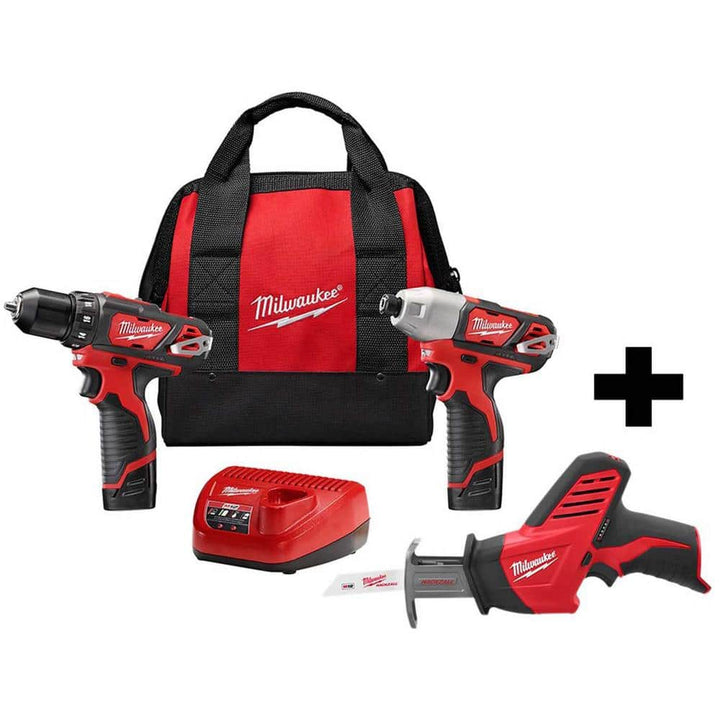 Milwaukee M12 12V Lithium‑Ion Cordless Drill/Driver & Impact Driver Combo Kit (2‑Tool) with M12 HACKZALL Reciprocating Saw