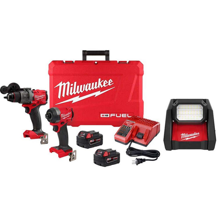 Milwaukee M18 FUEL 18-Volt Lithium-Ion Brushless Cordless 2-Tool Combo Kit with 2 Batteries, Charger and AC/DC LED Flood Light