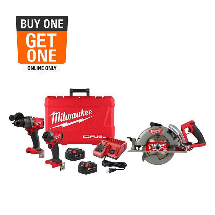 Milwaukee M18 FUEL 18V Li‑Ion Brushless Cordless Hammer Drill & Impact Driver Combo Kit (2‑Tool) with 7‑1/4 in. Circular Saw