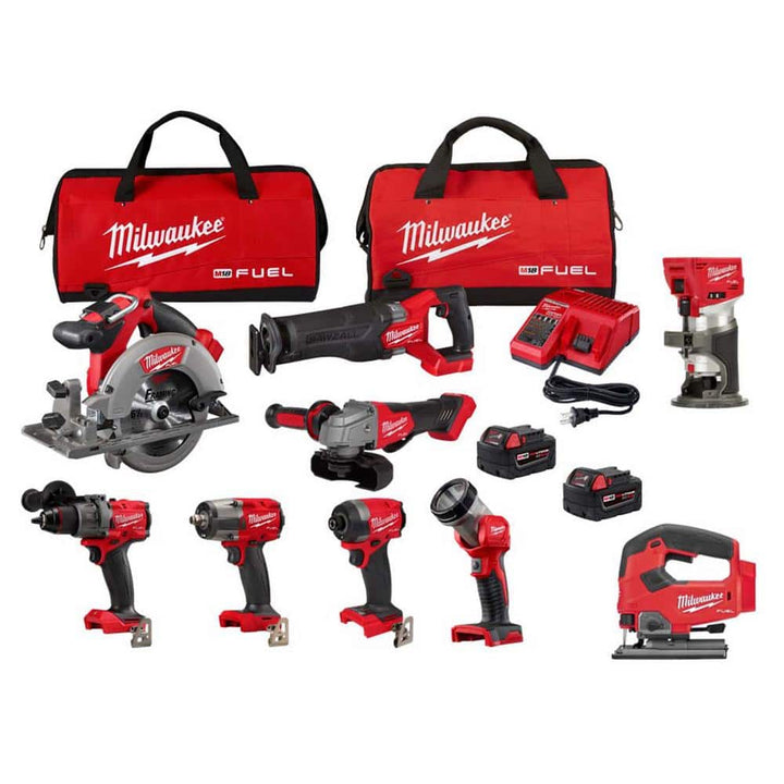 Milwaukee M18 FUEL 18V Lithium-Ion Brushless Cordless 7-Tool Combo Kit with Jig Saw & Compact Router, 2 Batteries & Charger