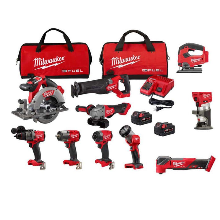 Milwaukee M18 FUEL 18V Lithium-Ion Brushless Cordless 10‑Tool Combo Kit with (2) 5.0Ah Batteries, Charger & (2) Tool Bags