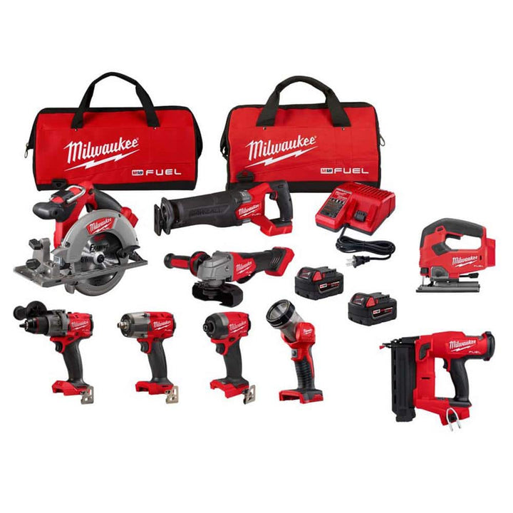 Milwaukee M18 FUEL 18V Lithium‑Ion Brushless Cordless Combo Kit with 18‑Ga Brad Nailer & Jig Saw (9‑Tool)
