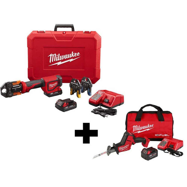 Milwaukee M18 18-Volt Cordless Short Throw PEX Press Tool Kit w/ Viega PureFlow Jaws + Free M18 FUEL HACKZALL Saw Kit