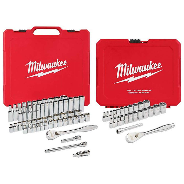 Milwaukee 3/8 in. and 1/4 in. Drive SAE/Metric Ratchet & Socket Mechanics Tool Set (81-Piece)