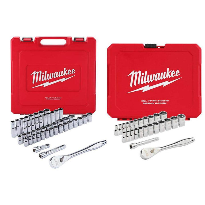 Milwaukee 1/2 in. and 1/4 in. Drive SAE/Metric Ratchet & Socket Mechanics Tool Set, 72-Piece
