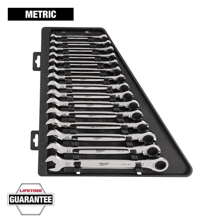 Milwaukee Metric Ratcheting Combination Wrench Mechanics Tool Set, 15-Piece