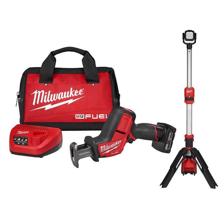 Milwaukee M12 FUEL 12V Lithium-Ion Brushless Cordless HACKZALL Reciprocating Saw Kit with M12 ROCKET Stand Light, 2520-21XC/2132-20