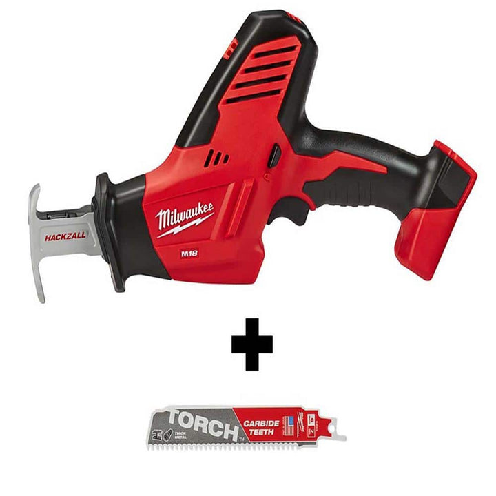 Milwaukee M18 18V Lithium-Ion Cordless HACKZALL Reciprocating Saw, Tool Only, with 6 in. TORCH Carbide Teeth Metal-Cutting SAWZALL Blade