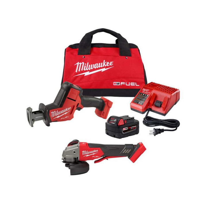 Milwaukee M18 FUEL 18V Brushless Cordless 4-1/2 in./5 in. Angle Grinder with HACKZALL Reciprocating Saw Kit
