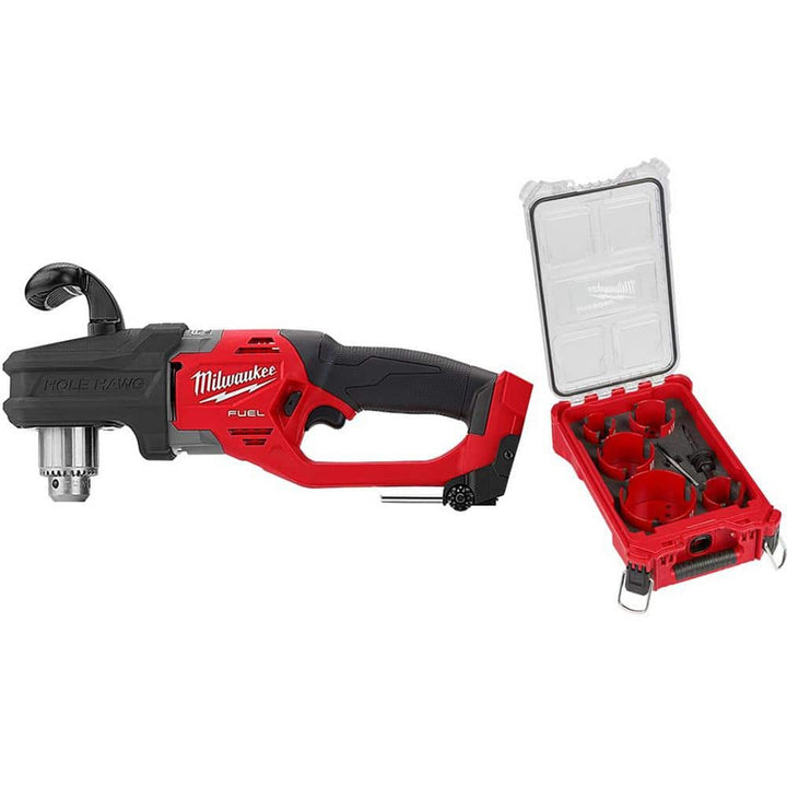 Milwaukee M18 FUEL GEN II 18V Brushless 1/2 in. HOLE HAWG Right Angle Drill with 9‑Piece PACKOUT Hole Saw Kit (Tool‑Only)