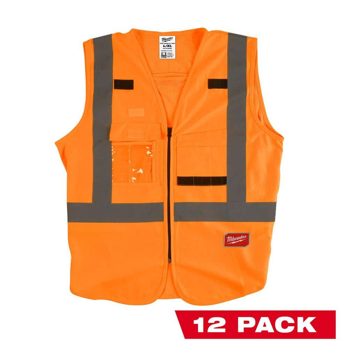 Milwaukee 2X-Large/3X-Large Orange Class 2 High-Visibility Safety Vest with 10 Pockets (12-Pack)