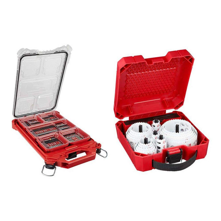 Milwaukee SHOCKWAVE Impact Duty Alloy Steel Screwdriver Bit Set with PACKOUT Case & HOLE DOZER Bi‑Metal Hole Saw Kit, 128-Piece (Model 48-32-4082/49-22-4185)
