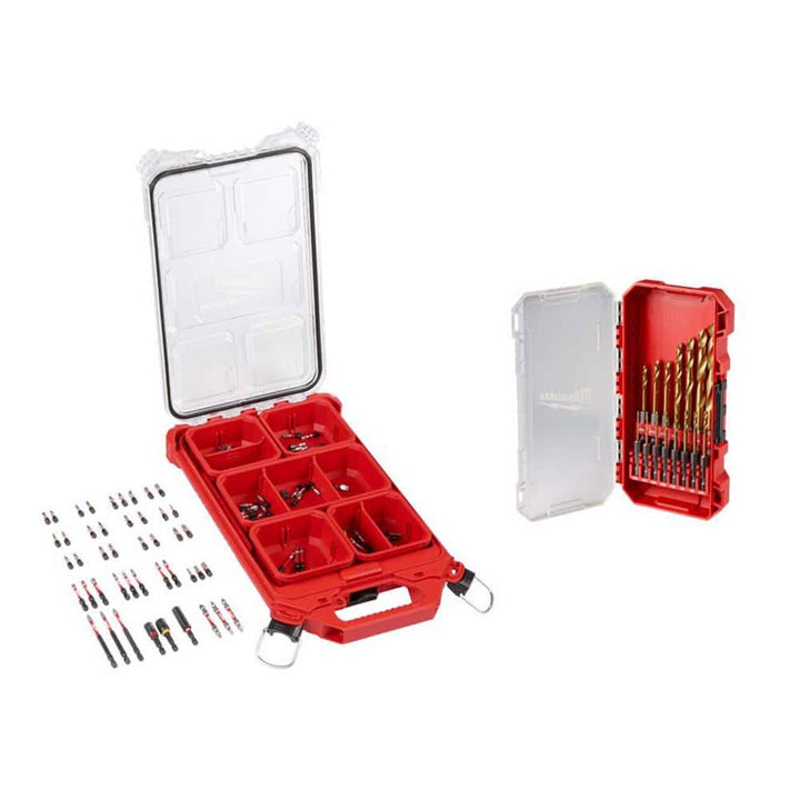 Milwaukee Shockwave Impact Duty Alloy Steel Screw Driver Bit Set + Red Helix Titanium Drill Bits with Packout Case, 105-Piece