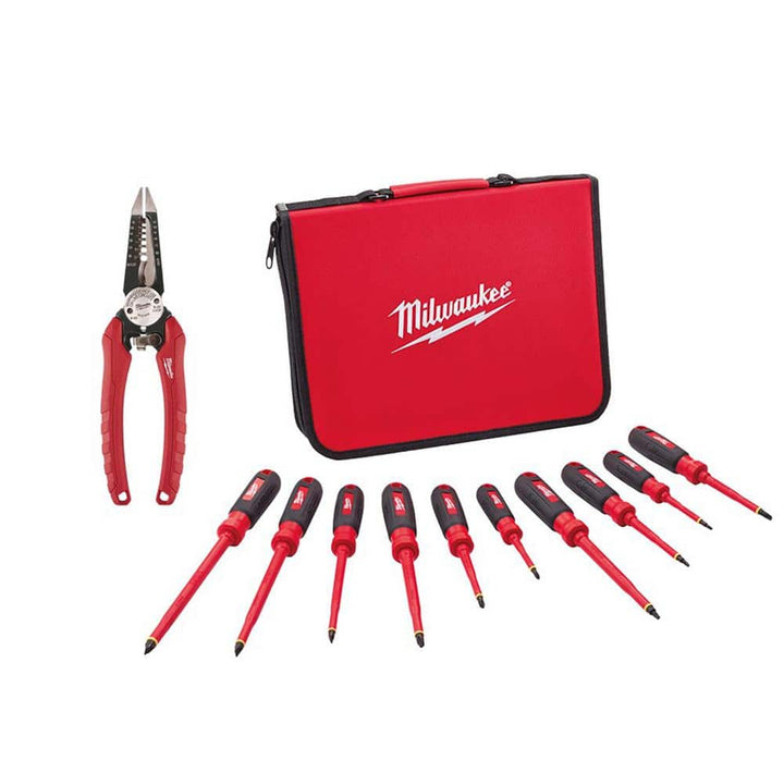 Milwaukee 10‑Piece 1000V Insulated Screwdriver Set with 6‑in‑1 Electricians Wire Strippers Pliers (Model 48-22-2210 & 48-22-3079)