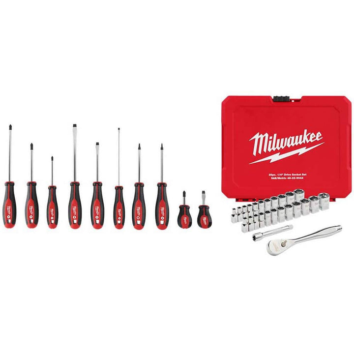 Milwaukee Combination Screwdriver Set with 1/4 in. Drive SAE/Metric Ratchet & Socket Mechanics Tool Set (35-Piece)