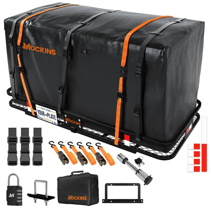 Mockins 70 in. x 30 in. x 6 in. Foldable Hitch Cargo Carrier with 500 lbs. Capacity - Includes 40 cu. ft. Waterproof Cargo Bag
