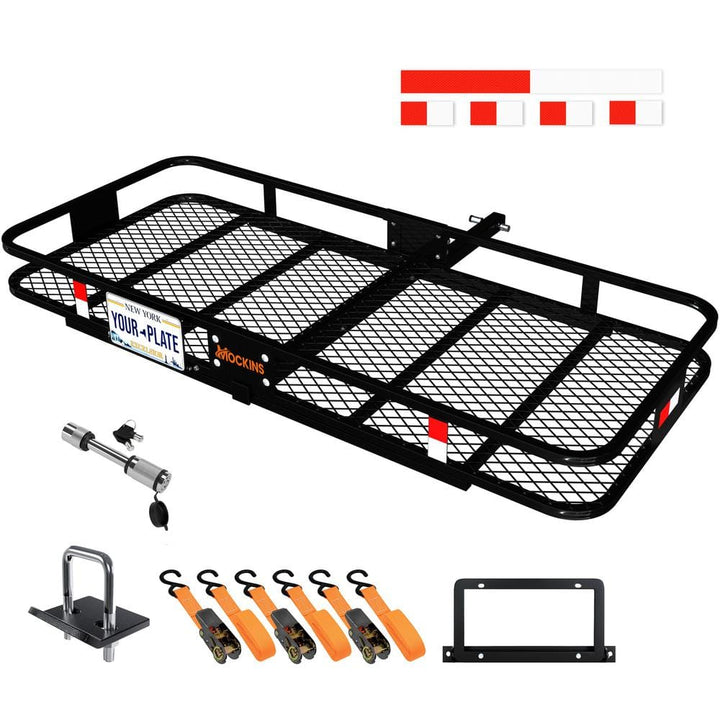 Mockins 500lb Capacity Rustproof Hitch Mount Cargo Carrier 70inx30inx 6in Foldable Extra Strong Arm & Increased Ground Clearance