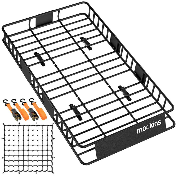 Mockins 260 lbs. Capacity Extendable Roof Rack Rooftop Cargo Carrier with Net and Ratchet Straps, Extends from 43-64 in. Long
