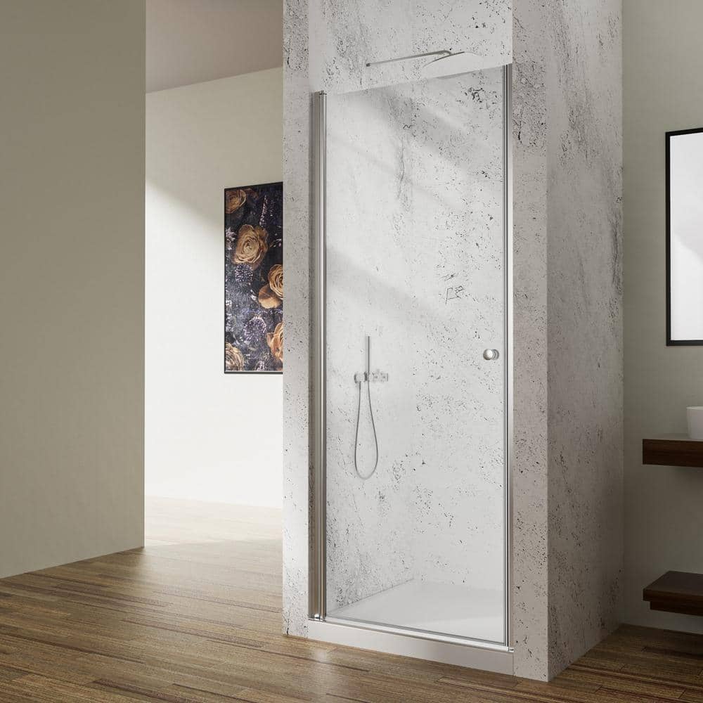 NANAWO 34 in. W x 72 in. H Pivot Semi-Frameless Shower Door in Chrome with1/4 in. Clear Glass Shower Panel