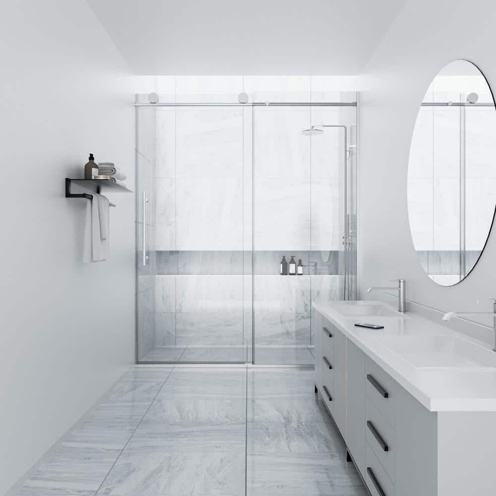 NANAWO HAIMA 54 in. W x 74 in. H Single Sliding Frameless Shower Door in Chrome with Clear 5/16 in. Glass