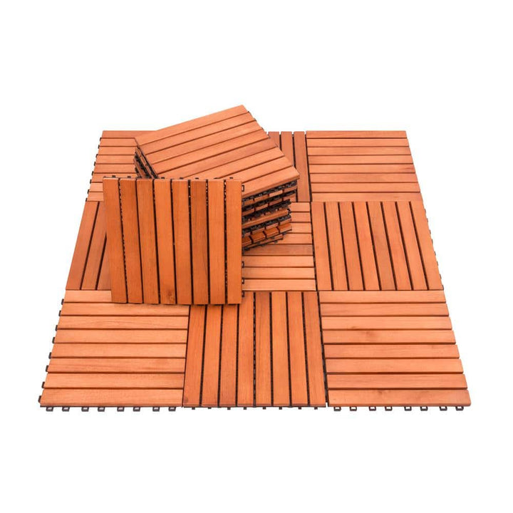 Siavonce 8-Slat Reddish Brown Wood Interlocking Deck Tile (Set of 10 -Tiles)