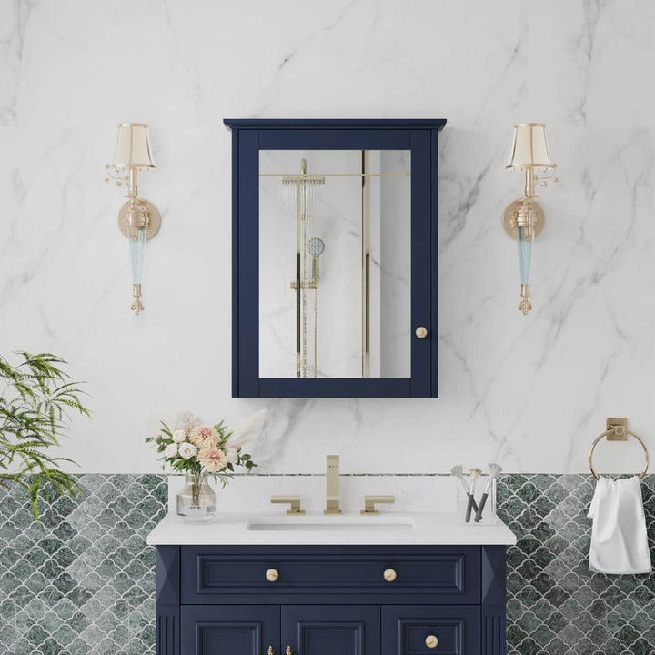 ANGELES HOME 24 in. W x 30 in. H Medium Rectangular Navy Blue Solid Wood Frame Surface Mount Soft Close Medicine Cabinet with Mirror