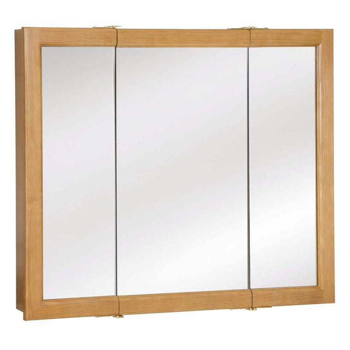 Design House Richland 36 in. W x 30 in. H x 4-4/5 in. D Framed Tri-View Surface-Mount Bathroom Medicine Cabinet in Nutmeg Oak