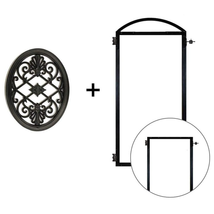 NUVO IRON EZ Install 6-Standard Fence Board Arched Pro Gate Frame with One 13 in. x 17 in. Oval Gate Insert