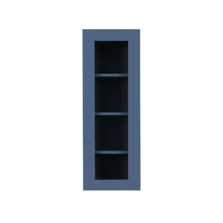 LIFEART CABINETRY Lancaster Blue Plywood Shaker Stock Assembled Wall Glass-Door Kitchen Cabinet 15 in. W x 12 in. D x 42 in. H