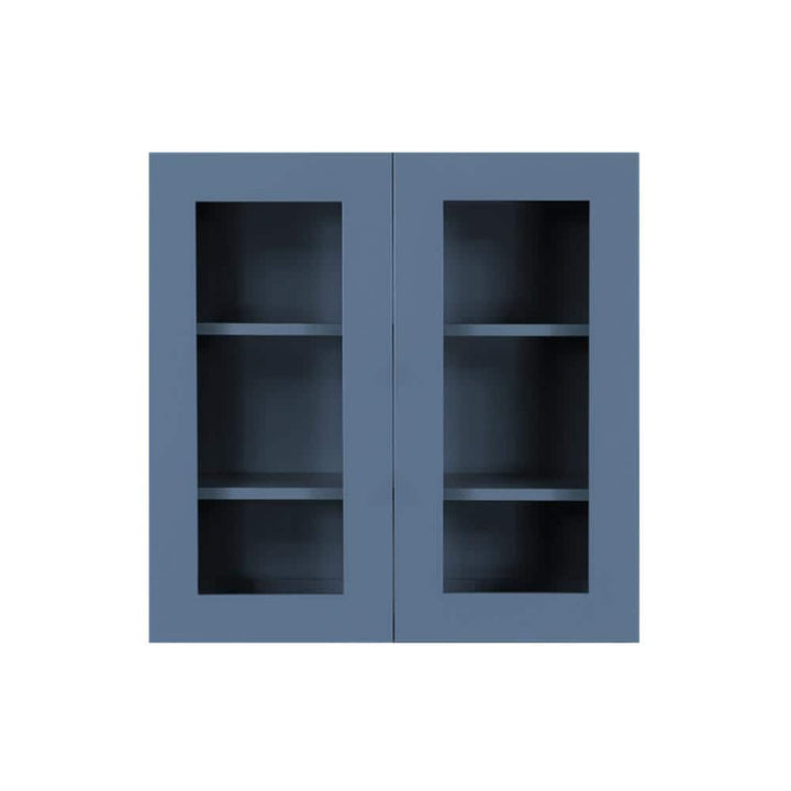 LIFEART CABINETRY Lancaster Blue Plywood Shaker Stock Assembled Wall Glass-Door Kitchen Cabinet 27 in. W x 12 in. D x 30 in. H